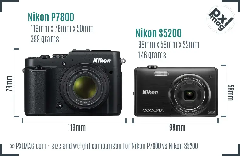 Nikon P7800 vs Nikon S5200 size comparison