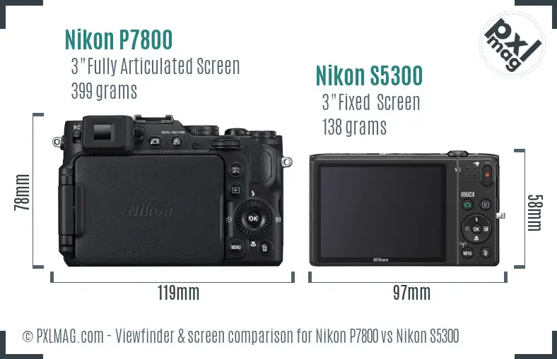 Nikon P7800 vs Nikon S5300 Screen and Viewfinder comparison