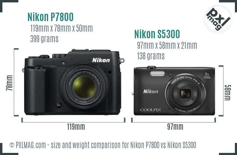 Nikon P7800 vs Nikon S5300 size comparison