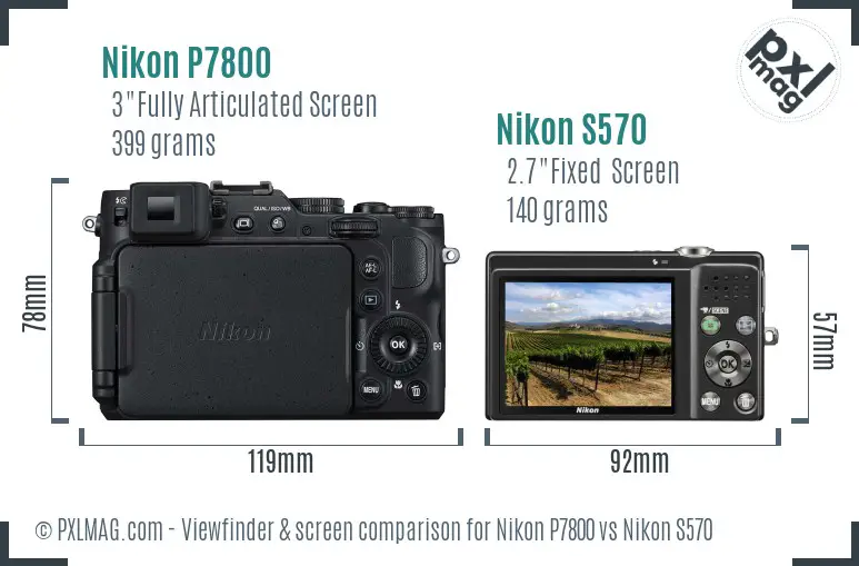 Nikon P7800 vs Nikon S570 Screen and Viewfinder comparison