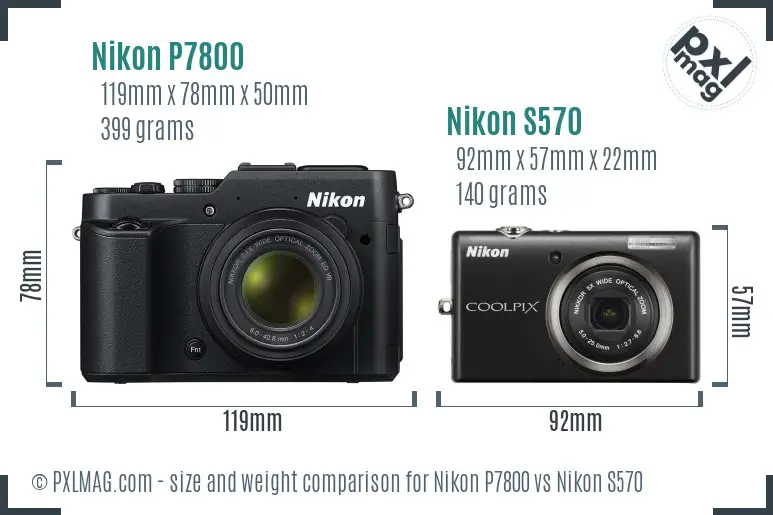 Nikon P7800 vs Nikon S570 size comparison