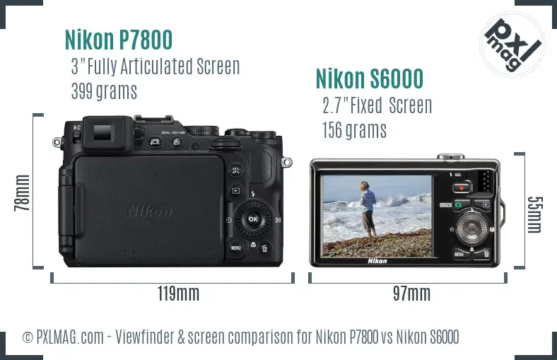 Nikon P7800 vs Nikon S6000 Screen and Viewfinder comparison