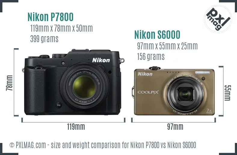 Nikon P7800 vs Nikon S6000 size comparison