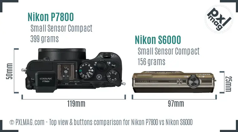 Nikon P7800 vs Nikon S6000 top view buttons comparison