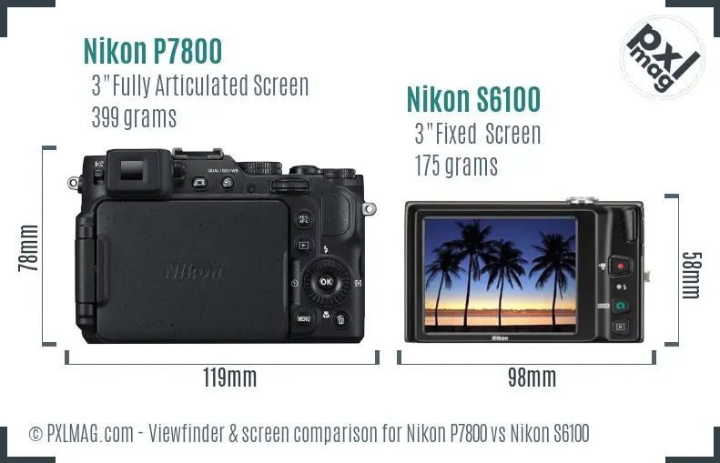 Nikon P7800 vs Nikon S6100 Screen and Viewfinder comparison