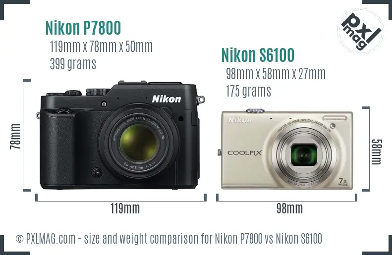 Nikon P7800 vs Nikon S6100 size comparison