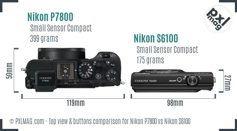 Nikon P7800 vs Nikon S6100 top view buttons comparison
