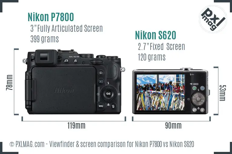 Nikon P7800 vs Nikon S620 Screen and Viewfinder comparison