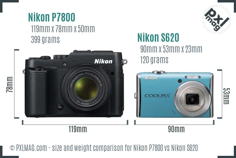 Nikon P7800 vs Nikon S620 size comparison