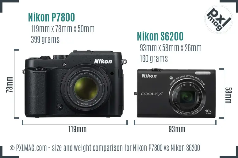 Nikon P7800 vs Nikon S6200 size comparison
