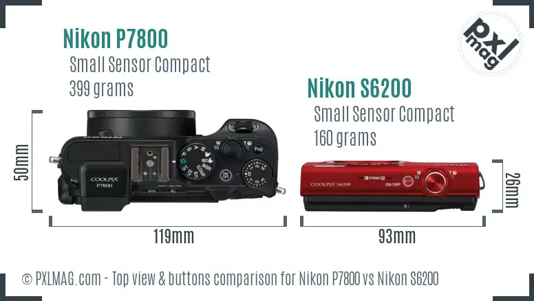Nikon P7800 vs Nikon S6200 top view buttons comparison