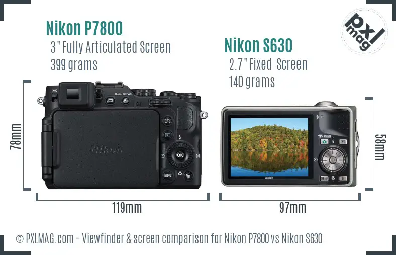 Nikon P7800 vs Nikon S630 Screen and Viewfinder comparison