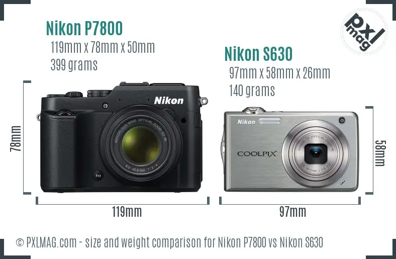 Nikon P7800 vs Nikon S630 size comparison