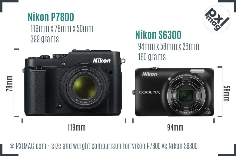 Nikon P7800 vs Nikon S6300 size comparison