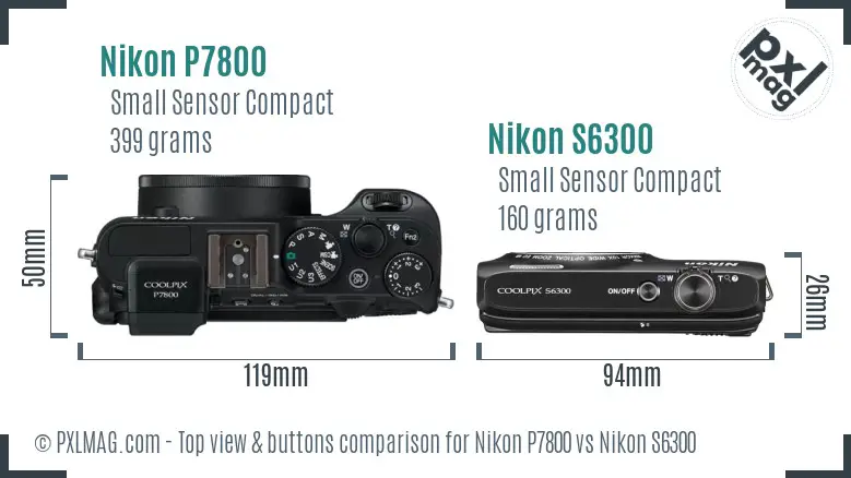 Nikon P7800 vs Nikon S6300 top view buttons comparison
