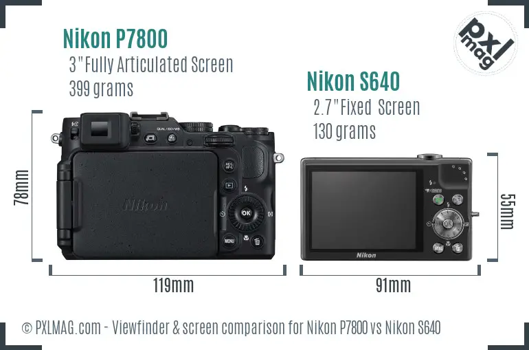 Nikon P7800 vs Nikon S640 Screen and Viewfinder comparison