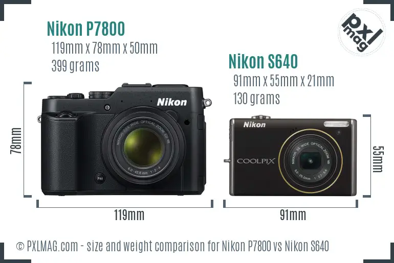 Nikon P7800 vs Nikon S640 size comparison