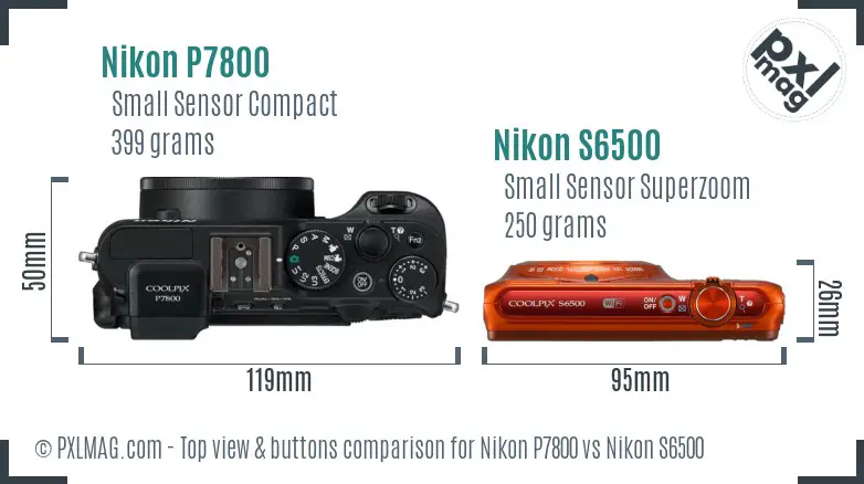 Nikon P7800 vs Nikon S6500 top view buttons comparison