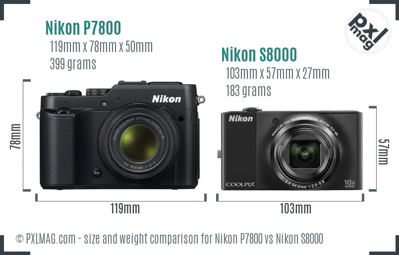 Nikon P7800 vs Nikon S8000 size comparison