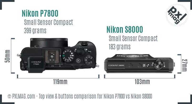 Nikon P7800 vs Nikon S8000 top view buttons comparison