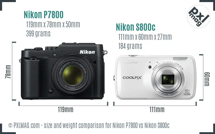 Nikon P7800 vs Nikon S800c size comparison