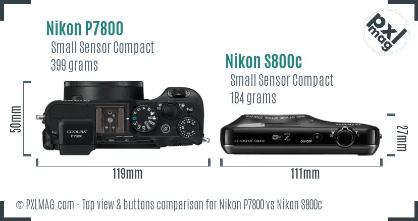 Nikon P7800 vs Nikon S800c top view buttons comparison