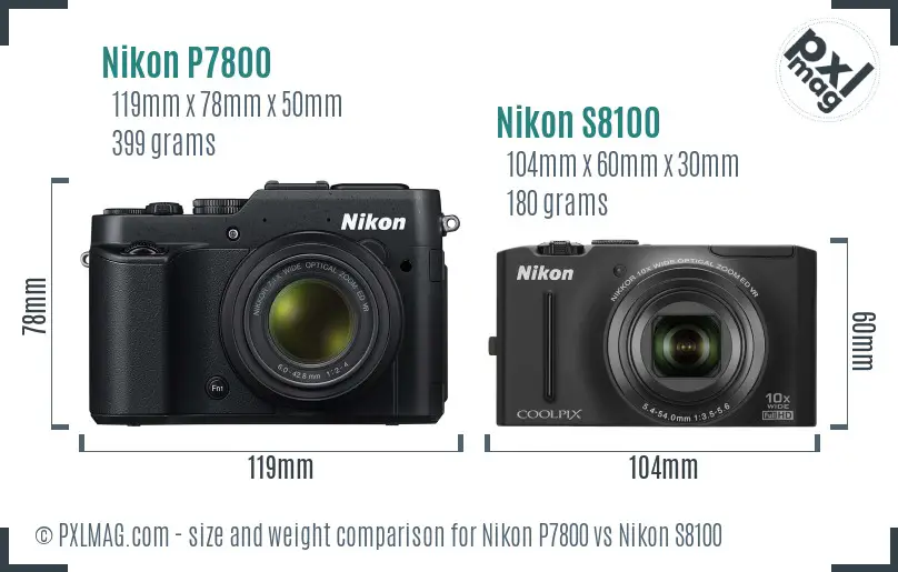 Nikon P7800 vs Nikon S8100 size comparison