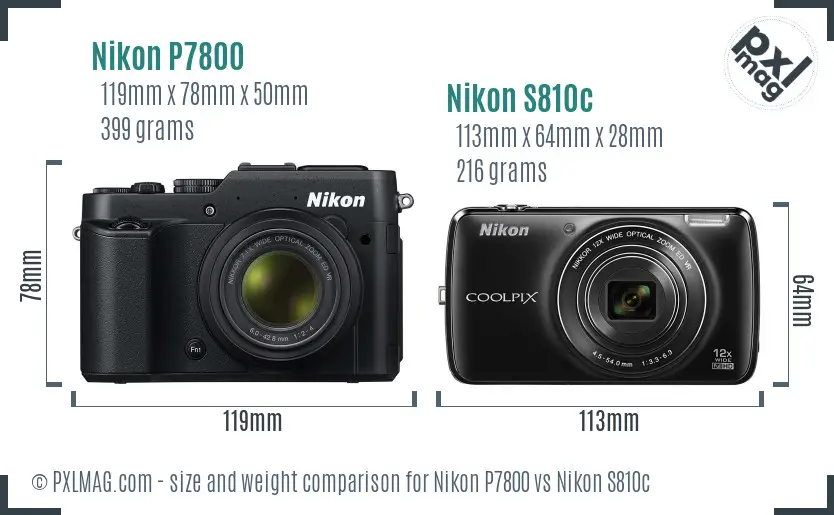 Nikon P7800 vs Nikon S810c size comparison Nikon P7800 vs Nikon S810c size comparison