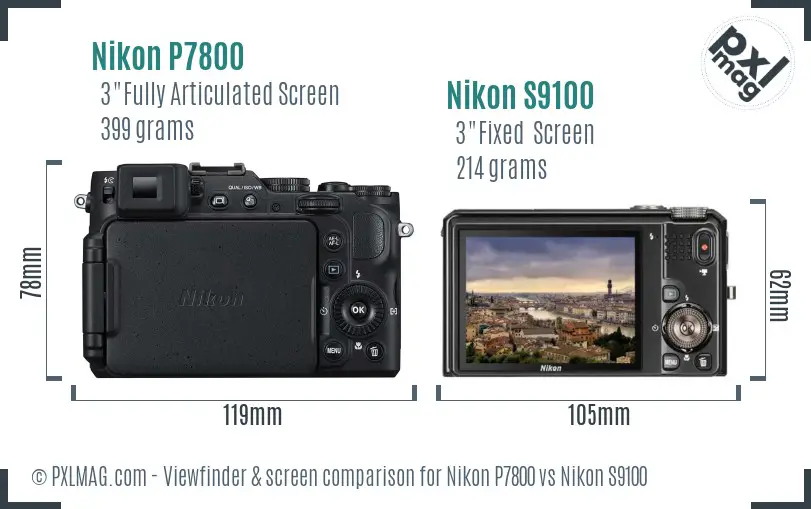 Nikon P7800 vs Nikon S9100 Screen and Viewfinder comparison