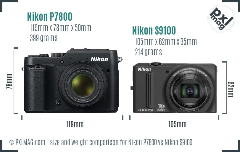 Nikon P7800 vs Nikon S9100 size comparison