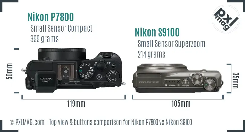 Nikon P7800 vs Nikon S9100 top view buttons comparison