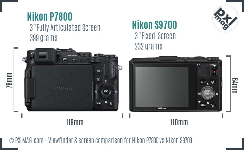 Nikon P7800 vs Nikon S9700 Screen and Viewfinder comparison
