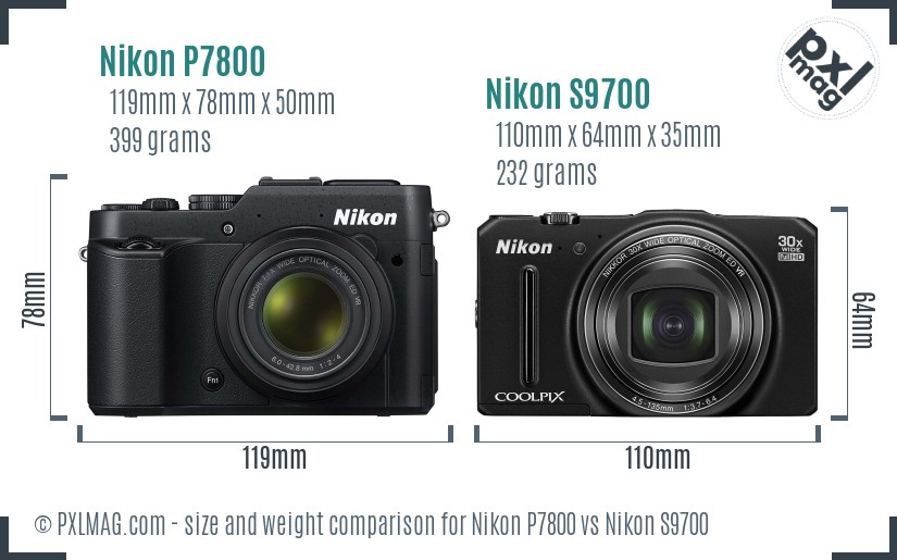 Nikon P7800 vs Nikon S9700 size comparison