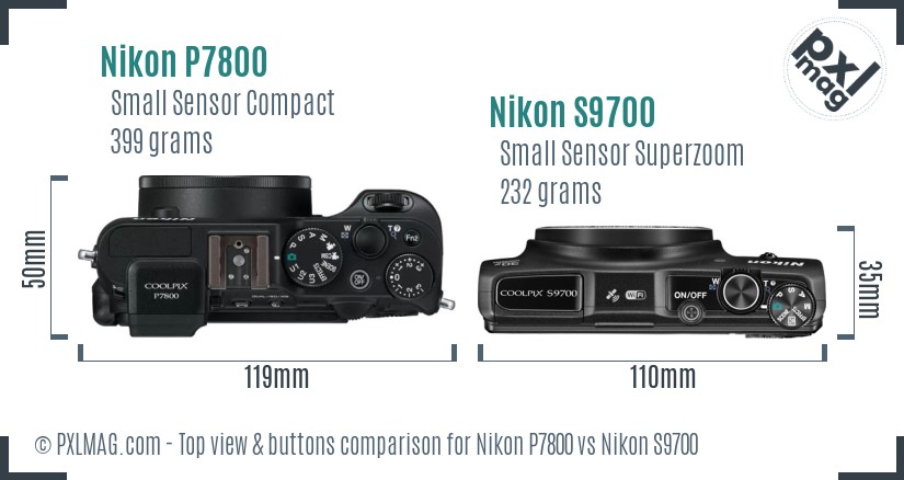 Nikon P7800 vs Nikon S9700 top view buttons comparison