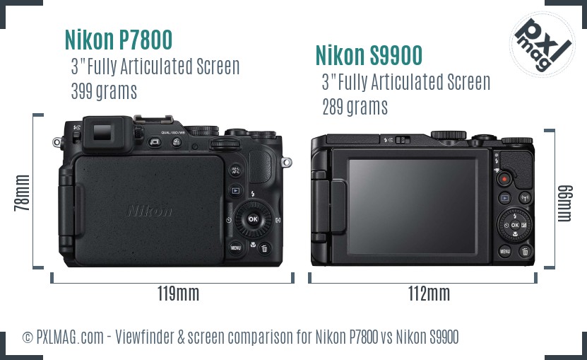 Nikon P7800 vs Nikon S9900 Screen and Viewfinder comparison