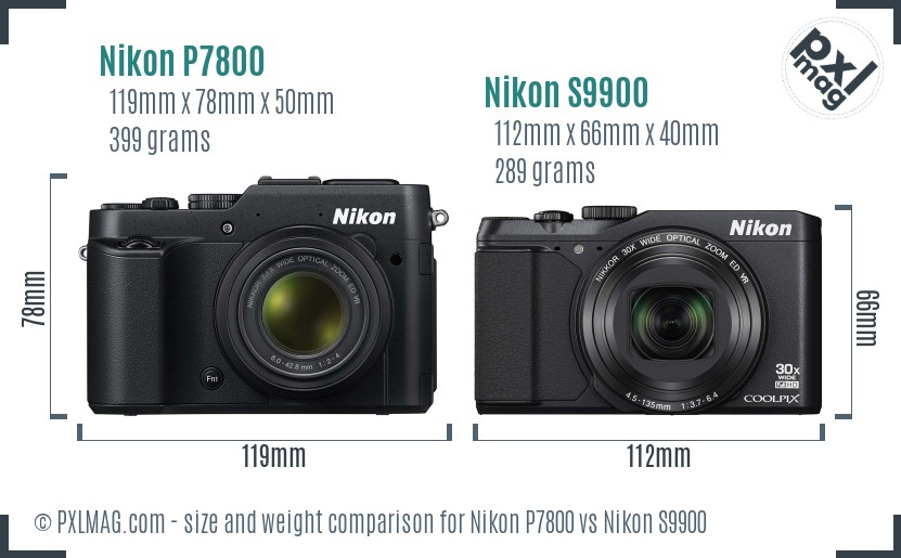 Nikon P7800 vs Nikon S9900 size comparison