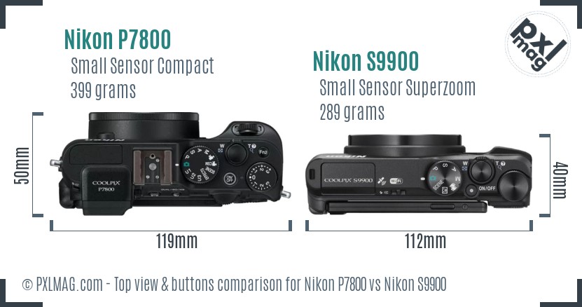 Nikon P7800 vs Nikon S9900 top view buttons comparison