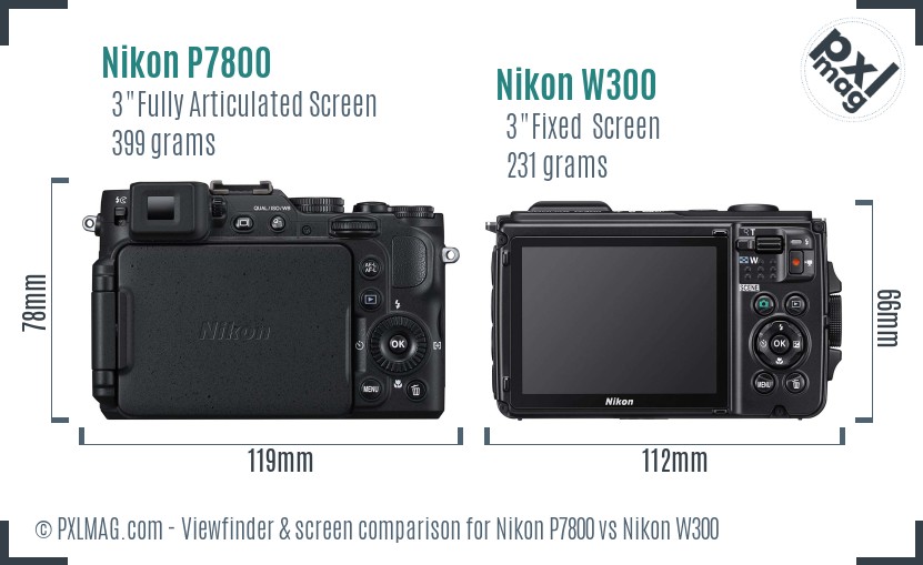 Nikon P7800 vs Nikon W300 Screen and Viewfinder comparison