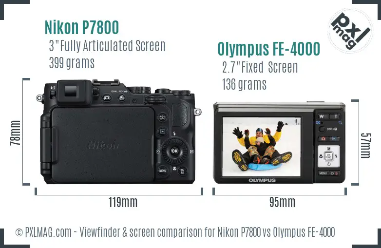 Nikon P7800 vs Olympus FE-4000 Screen and Viewfinder comparison