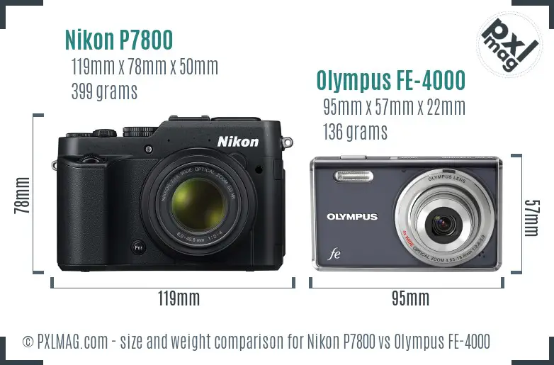 Nikon P7800 vs Olympus FE-4000 size comparison