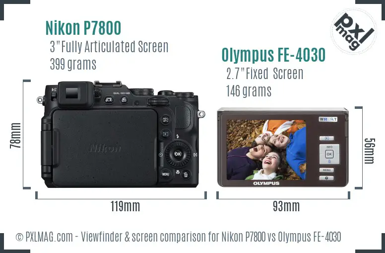 Nikon P7800 vs Olympus FE-4030 Screen and Viewfinder comparison