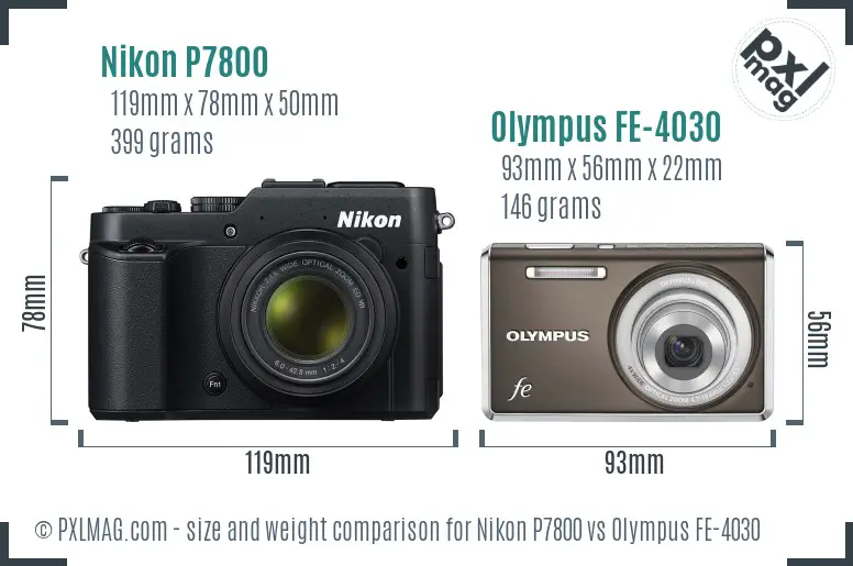 Nikon P7800 vs Olympus FE-4030 size comparison