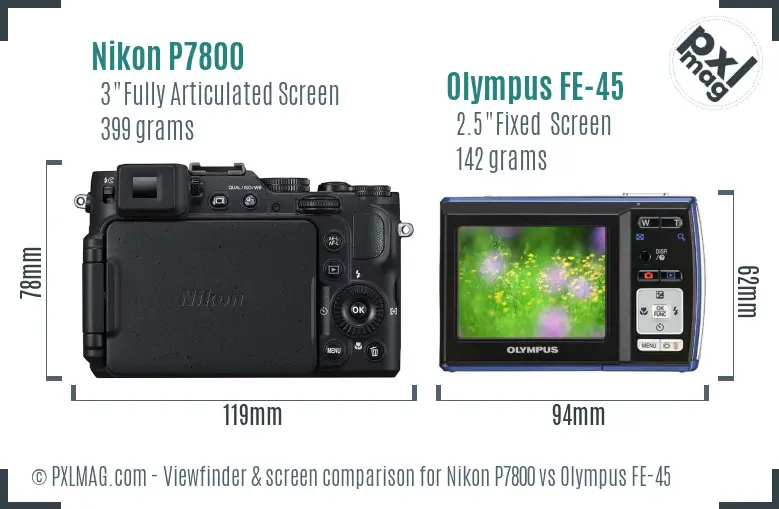Nikon P7800 vs Olympus FE-45 Screen and Viewfinder comparison