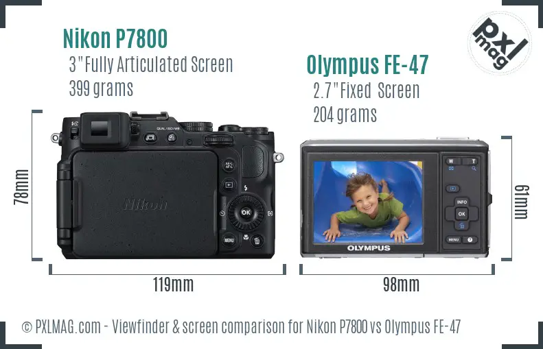 Nikon P7800 vs Olympus FE-47 Screen and Viewfinder comparison