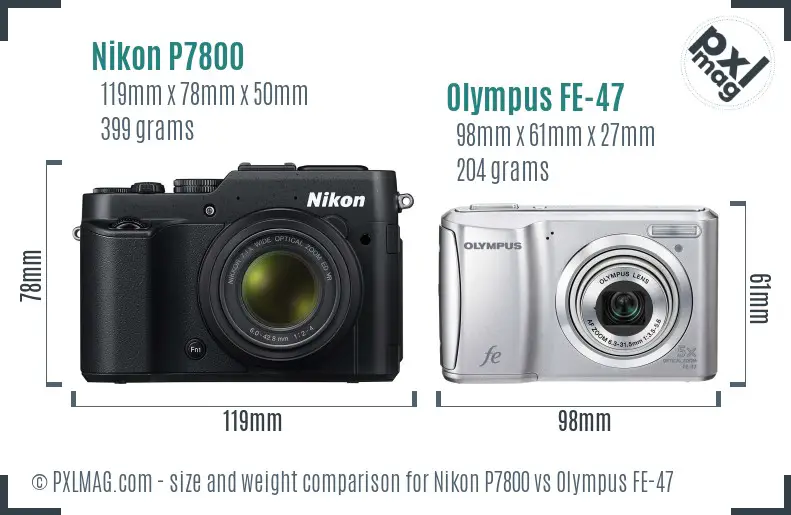 Nikon P7800 vs Olympus FE-47 size comparison