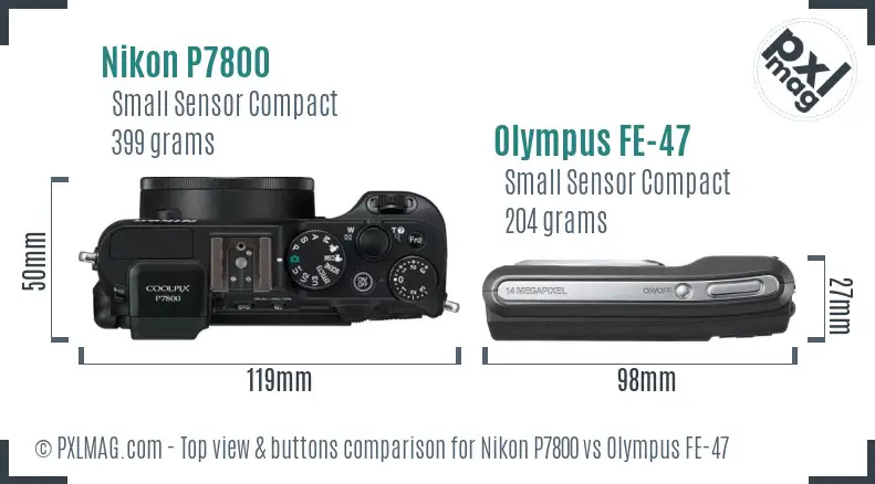 Nikon P7800 vs Olympus FE-47 top view buttons comparison