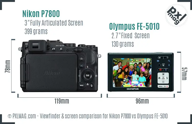 Nikon P7800 vs Olympus FE-5010 Screen and Viewfinder comparison