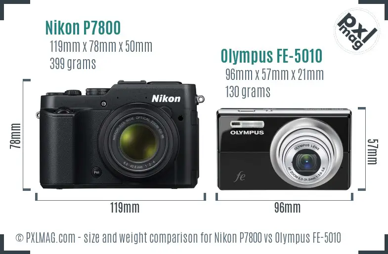 Nikon P7800 vs Olympus FE-5010 size comparison