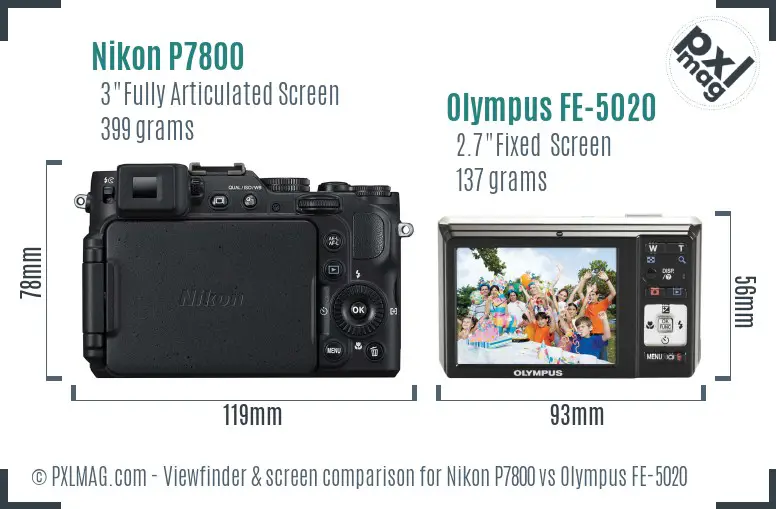 Nikon P7800 vs Olympus FE-5020 Screen and Viewfinder comparison