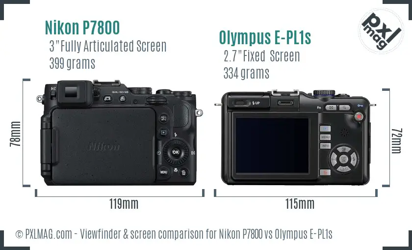 Nikon P7800 vs Olympus E-PL1s Screen and Viewfinder comparison